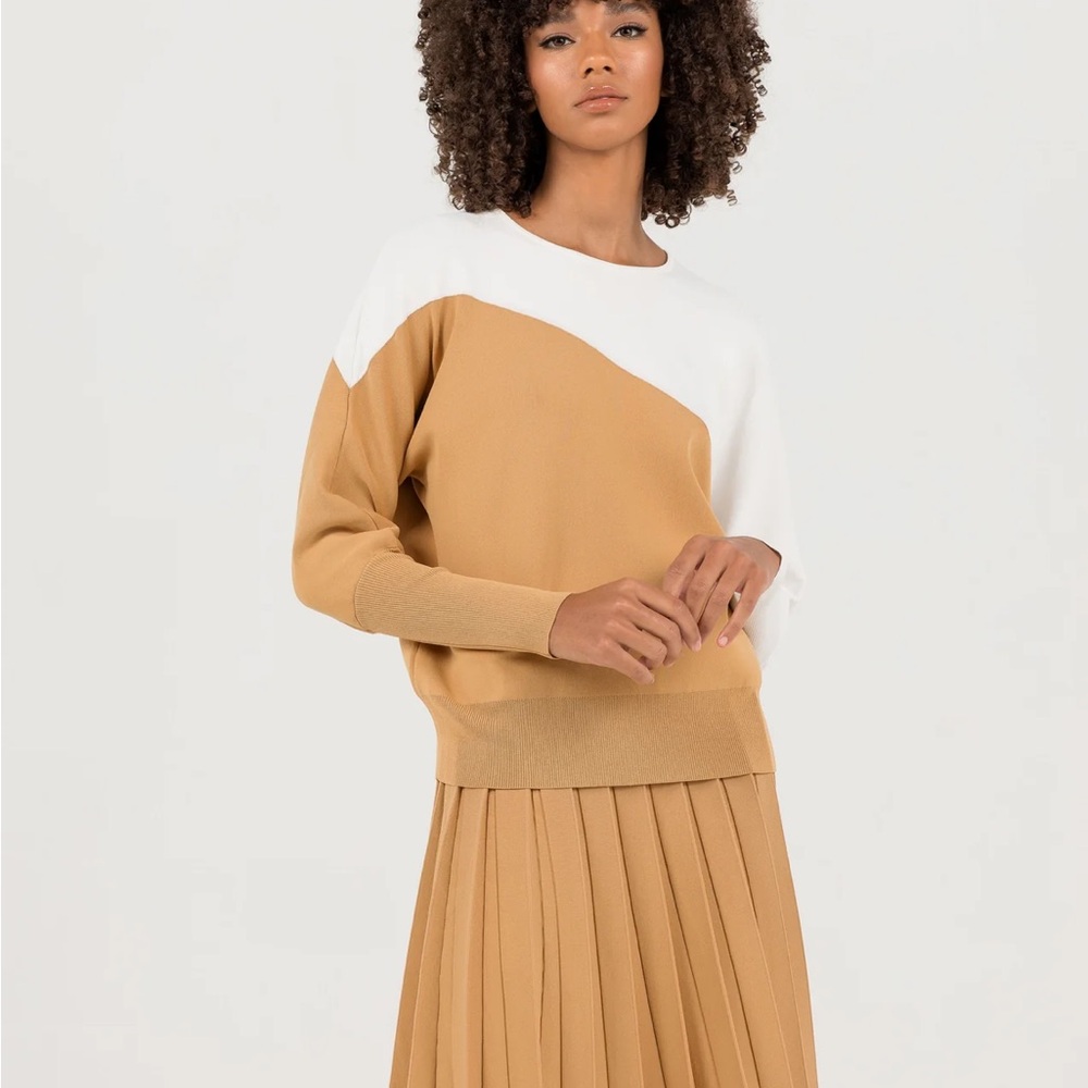 Colorblock Sweater - White and Tan
